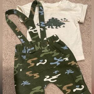 Green and Brown Camouflage Overalls with Bib-Front Design